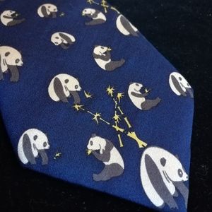 Jin Zhu Chinese Silk Panda Bear Tie